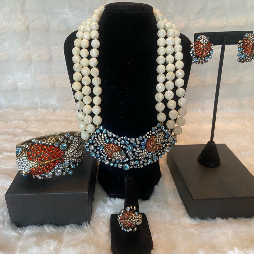 Heidi Daus White Beaded Necklace with Multicolor Crystal Accents